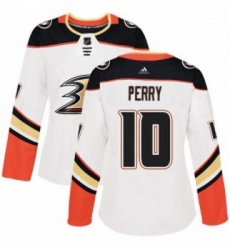 Womens Adidas Anaheim Ducks 10 Corey Perry Authentic White Away NHL Jersey 