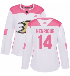 Womens Adidas Anaheim Ducks 14 Adam Henrique Authentic White Pink Fashion NHL Jersey 