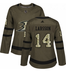 Womens Adidas Anaheim Ducks 14 Jacob Larsson Authentic Green Salute to Service NHL Jersey 