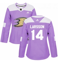 Womens Adidas Anaheim Ducks 14 Jacob Larsson Authentic Purple Fights Cancer Practice NHL Jersey 