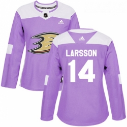 Womens Adidas Anaheim Ducks 14 Jacob Larsson Authentic Purple Fights Cancer Practice NHL Jersey 