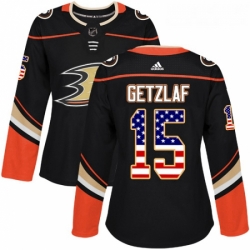 Womens Adidas Anaheim Ducks 15 Ryan Getzlaf Authentic Black USA Flag Fashion NHL Jersey 