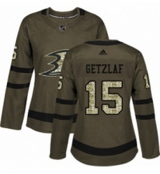 Womens Adidas Anaheim Ducks 15 Ryan Getzlaf Authentic Green Salute to Service NHL Jersey 