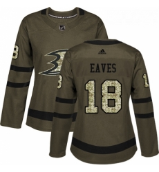 Womens Adidas Anaheim Ducks 18 Patrick Eaves Authentic Green Salute to Service NHL Jersey 