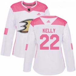 Womens Adidas Anaheim Ducks 22 Chris Kelly Authentic White Pink Fashion NHL Jerse