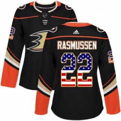 Womens Adidas Anaheim Ducks 22 Dennis Rasmussen Authentic Black USA Flag Fashion NHL Jersey 