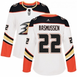 Womens Adidas Anaheim Ducks 22 Dennis Rasmussen Authentic White Away NHL Jersey 