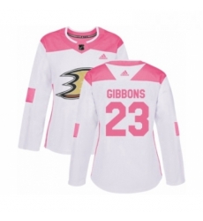 Womens Adidas Anaheim Ducks 23 Brian Gibbons Authentic White Pink Fashion NHL Jersey 