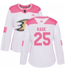 Womens Adidas Anaheim Ducks 25 Ondrej Kase Authentic WhitePink Fashion NHL Jersey 
