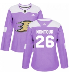 Womens Adidas Anaheim Ducks 26 Brandon Montour Authentic Purple Fights Cancer Practice NHL Jersey 