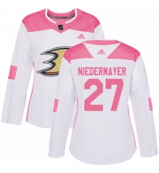 Womens Adidas Anaheim Ducks 27 Scott Niedermayer Authentic WhitePink Fashion NHL Jersey 