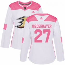 Womens Adidas Anaheim Ducks 27 Scott Niedermayer Authentic WhitePink Fashion NHL Jersey 