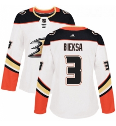 Womens Adidas Anaheim Ducks 3 Kevin Bieksa Authentic White Away NHL Jersey 