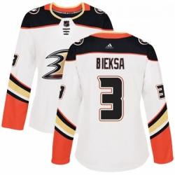 Womens Adidas Anaheim Ducks 3 Kevin Bieksa Authentic White Away NHL Jersey 