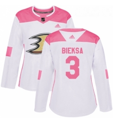 Womens Adidas Anaheim Ducks 3 Kevin Bieksa Authentic WhitePink Fashion NHL Jersey 