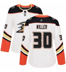 Womens Adidas Anaheim Ducks 30 Ryan Miller Authentic White Away NHL Jersey 