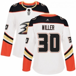 Womens Adidas Anaheim Ducks 30 Ryan Miller Authentic White Away NHL Jersey 