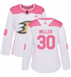 Womens Adidas Anaheim Ducks 30 Ryan Miller Authentic WhitePink Fashion NHL Jersey 