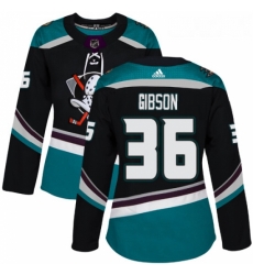 Womens Adidas Anaheim Ducks 36 John Gibson Authentic Black Teal Third NHL Jersey 