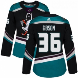 Womens Adidas Anaheim Ducks 36 John Gibson Authentic Black Teal Third NHL Jersey 