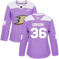 Womens Adidas Anaheim Ducks 36 John Gibson Authentic Purple Fights Cancer Practice NHL Jersey 
