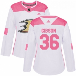 Womens Adidas Anaheim Ducks 36 John Gibson Authentic WhitePink Fashion NHL Jersey 