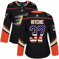Womens Adidas Anaheim Ducks 37 Nick Ritchie Authentic Black USA Flag Fashion NHL Jersey 