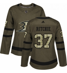 Womens Adidas Anaheim Ducks 37 Nick Ritchie Authentic Green Salute to Service NHL Jersey 