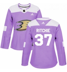 Womens Adidas Anaheim Ducks 37 Nick Ritchie Authentic Purple Fights Cancer Practice NHL Jersey 
