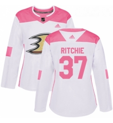 Womens Adidas Anaheim Ducks 37 Nick Ritchie Authentic WhitePink Fashion NHL Jersey 