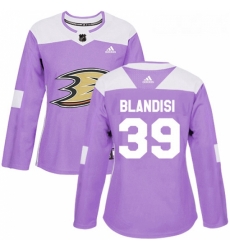 Womens Adidas Anaheim Ducks 39 Joseph Blandisi Authentic Purple Fights Cancer Practice NHL Jersey 