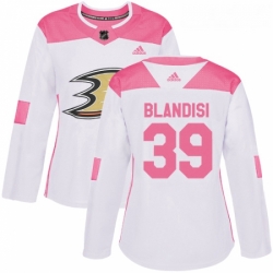 Womens Adidas Anaheim Ducks 39 Joseph Blandisi Authentic White Pink Fashion NHL Jersey 