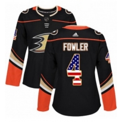 Womens Adidas Anaheim Ducks 4 Cam Fowler Authentic Black USA Flag Fashion NHL Jersey 