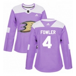 Womens Adidas Anaheim Ducks 4 Cam Fowler Authentic Purple Fights Cancer Practice NHL Jersey 