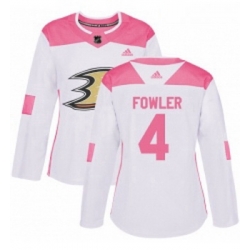Womens Adidas Anaheim Ducks 4 Cam Fowler Authentic WhitePink Fashion NHL Jersey 