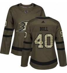 Womens Adidas Anaheim Ducks 40 Jared Boll Authentic Green Salute to Service NHL Jersey 