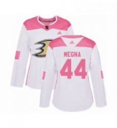 Womens Adidas Anaheim Ducks 44 Jaycob Megna Authentic White Pink Fashion NHL Jersey 