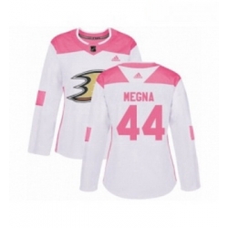 Womens Adidas Anaheim Ducks 44 Jaycob Megna Authentic White Pink Fashion NHL Jersey 
