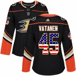 Womens Adidas Anaheim Ducks 45 Sami Vatanen Authentic Black USA Flag Fashion NHL Jersey 