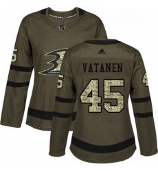 Womens Adidas Anaheim Ducks 45 Sami Vatanen Authentic Green Salute to Service NHL Jersey 