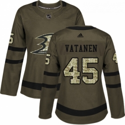 Womens Adidas Anaheim Ducks 45 Sami Vatanen Authentic Green Salute to Service NHL Jersey 