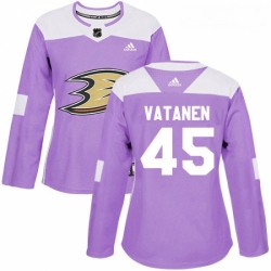 Womens Adidas Anaheim Ducks 45 Sami Vatanen Authentic Purple Fights Cancer Practice NHL Jersey 