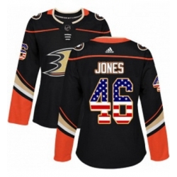 Womens Adidas Anaheim Ducks 46 Max Jones Authentic Black USA Flag Fashion NHL Jersey 