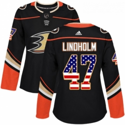 Womens Adidas Anaheim Ducks 47 Hampus Lindholm Authentic Black USA Flag Fashion NHL Jersey 
