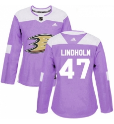 Womens Adidas Anaheim Ducks 47 Hampus Lindholm Authentic Purple Fights Cancer Practice NHL Jersey 