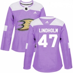 Womens Adidas Anaheim Ducks 47 Hampus Lindholm Authentic Purple Fights Cancer Practice NHL Jersey 