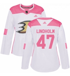 Womens Adidas Anaheim Ducks 47 Hampus Lindholm Authentic WhitePink Fashion NHL Jersey 