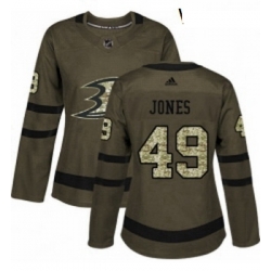 Womens Adidas Anaheim Ducks 49 Max Jones Authentic Green Salute to Service NHL Jersey 