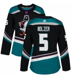 Womens Adidas Anaheim Ducks 5 Korbinian Holzer Authentic Black Teal Third NHL Jersey 