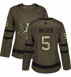 Womens Adidas Anaheim Ducks 5 Korbinian Holzer Authentic Green Salute to Service NHL Jersey 